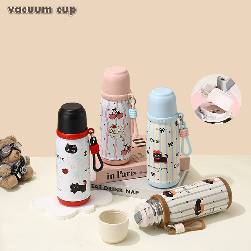 500มล แก้วเก็บความร้อน,ลูกแมว316ถ้วยฟางสแตนเลสพร้อมเชือกยกให้ความอบอุ่นในถ้วยน้ํา6-12ชม. T01257