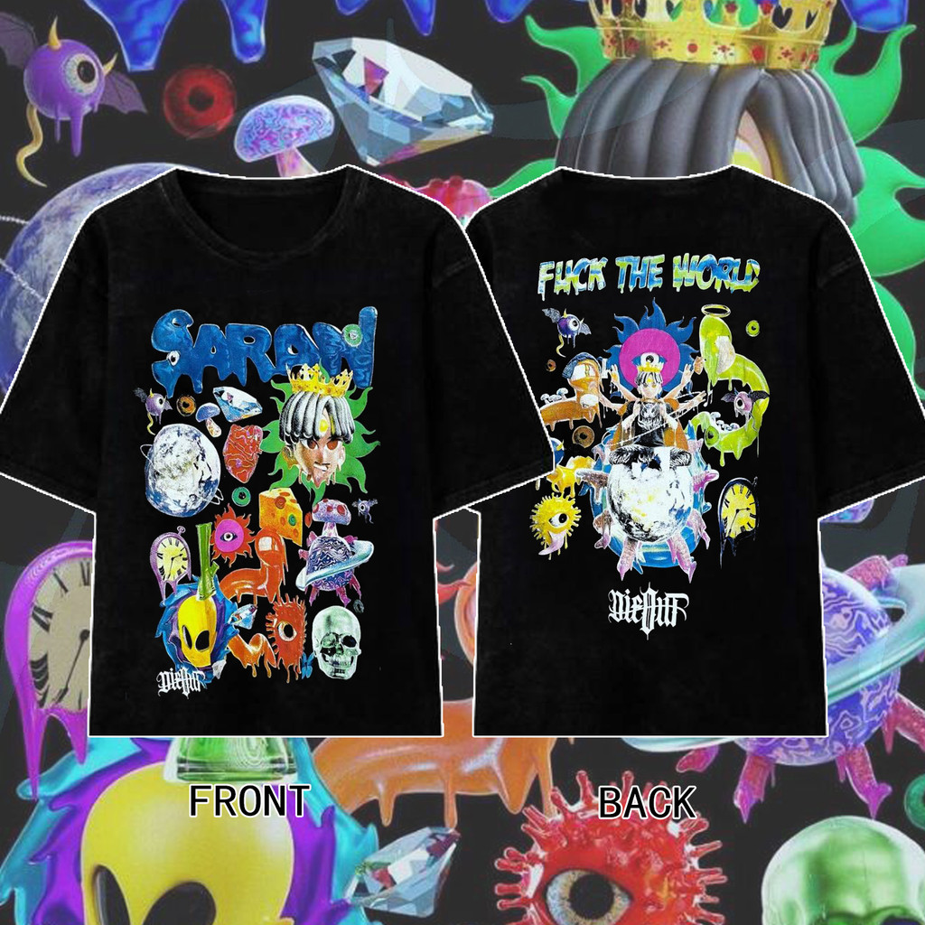 【พร้อมส่ง】 เสื้อ Saran”FXCK THE WORLD” แร็ปเปอร์เสื้อยืดลำลองแขนสั้น