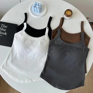 YY102 เสื้อกล้ามสายเดี่ยวผ้าฝ้าย ผู้หญิงพร้อมฟองน้ำแบบบาง สีพื้น น่ารักเหมาะกับวัยใส