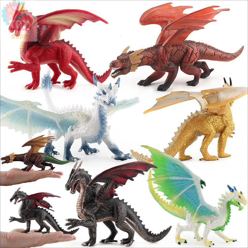 ของเล่นจำลอง Warcraft Magic Dragon โมเดลมังกรหินไฟมังกรหินมังกรบินไดโนเสาร์สัตว์ขากรรไกรสามารถเคลื่อนย้ายได้