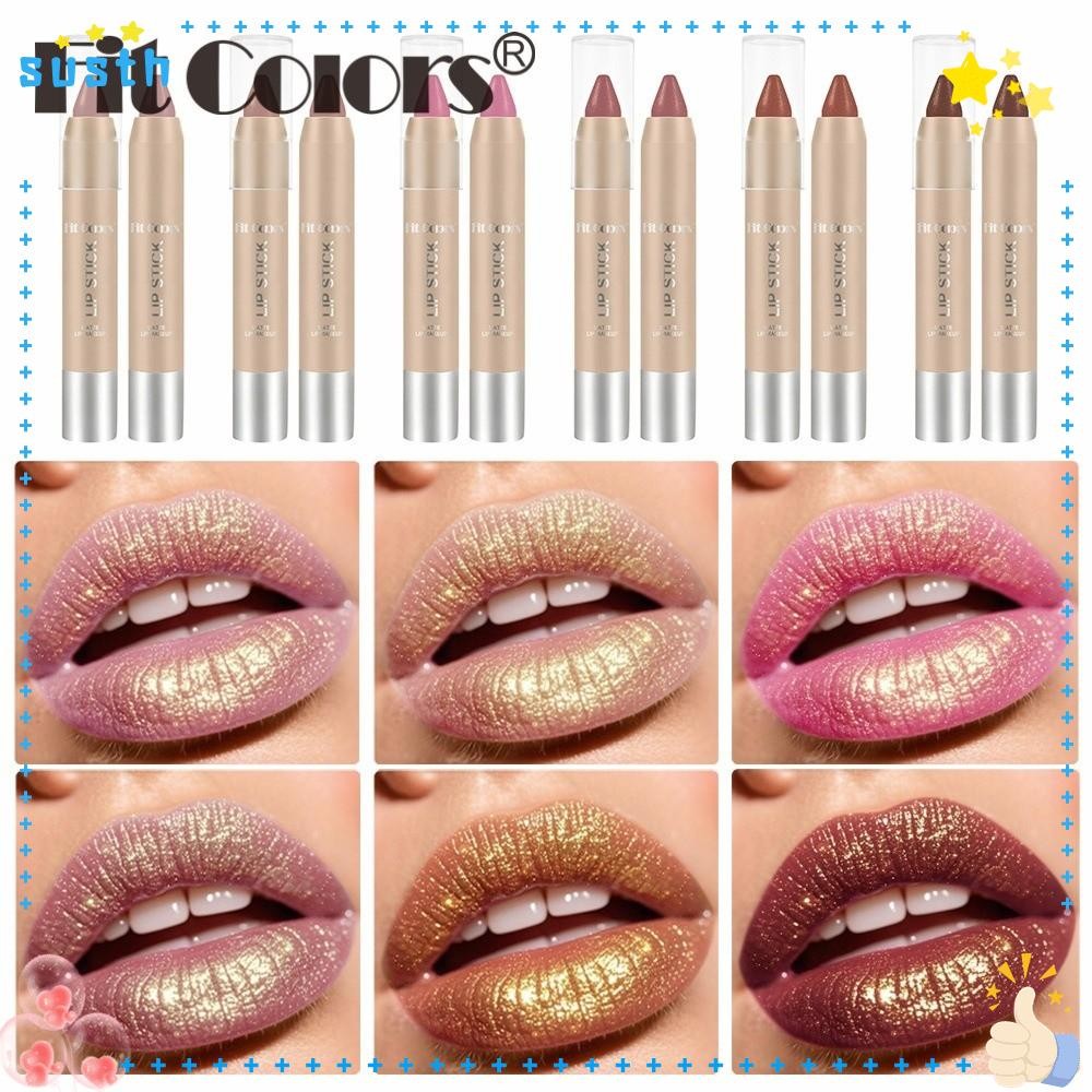 SUSTH Lips Lipliner Pencil, Matte with Gold Glitter Lipstick Lipliner, Waterproof Long-Lasting Shiny