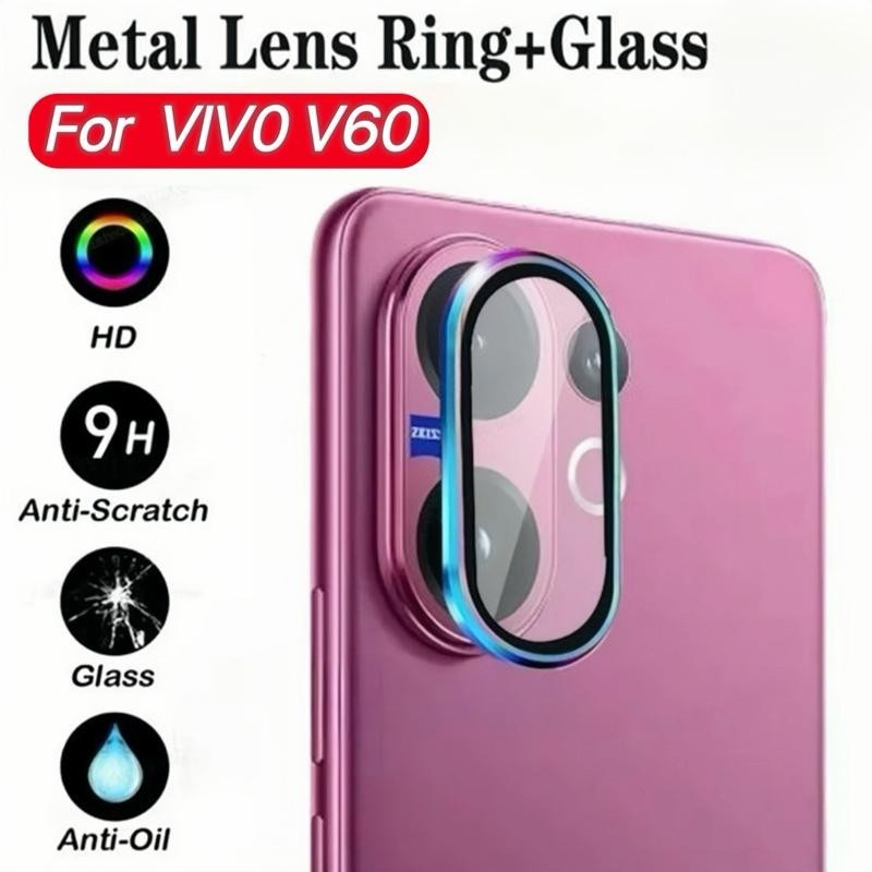ฟิล์มกล้องวงแหวนขอบโลหะ For Vivo V60 V70 V50lite V60lite V50 Y29 Y200กันรอยกล้อง ตัวป้องกันฝาครอบเต็ม กระจกนิรภัย