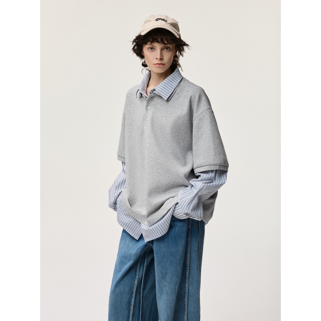 SUIKONE ซุยโคเนะ เสื้อกันหนาวแขนยาวสไตล์วิทยาลัยอเมริกัน แบบคอปกโปโล — صورة 4