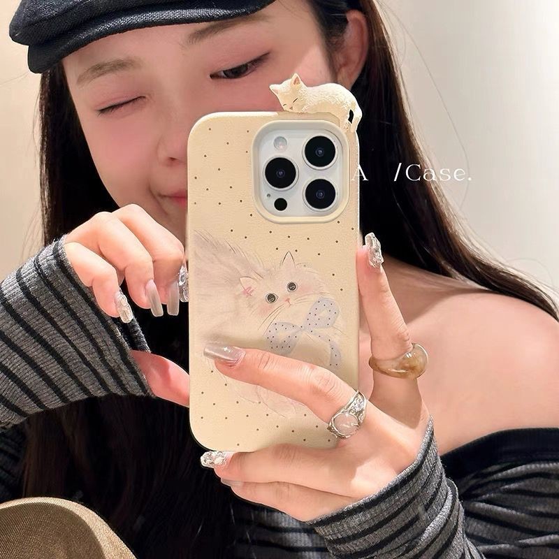 การ์ตูนสามมิติแมวน่ารัก Big Hole Texture ทาสี Drop ทนเคสโทรศัพท์สําหรับ IPhone 11 กรณี 12 7/8 Plus XSMAX IPhone 14/15ProMax 16 X/xs XR 13Pro
