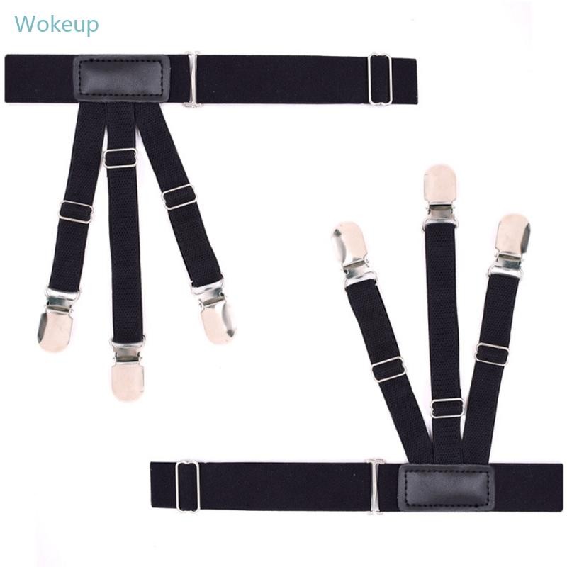 Wake 2 ชิ้นชุดขายืดหยุ่น Suspenders เสื้อ Stays ผู้ถือสายรัดโลหะล็อค Clamps