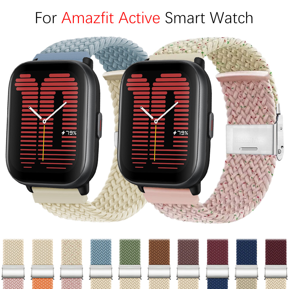สายรัดทอไนลอนแบบปรับได้ยืดหยุ่น สําหรับสมาร์ทวอทช์ Amazfit Active / Active 2 อุปกรณ์เสริมสายรัดข้อมือแบบทอแบบหัวเข็มขัด