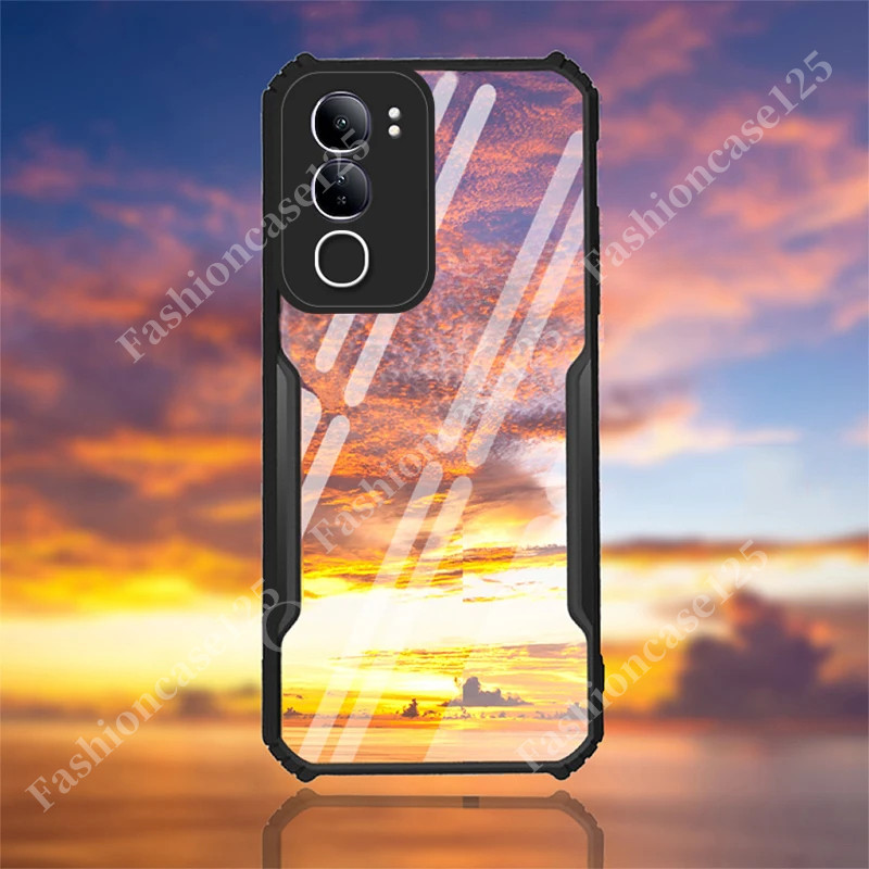 Vivo Y200 5G 2024 สําหรับ Vivo Y200 VivoY200 Y200 200Y Y 200 4G 5G 2024 เคสโทรศัพท์ฝาหลัง Clear View อะคริลิคโปร่งใสกันกระแทกกันชน Soft TPU Edge Anti Drop