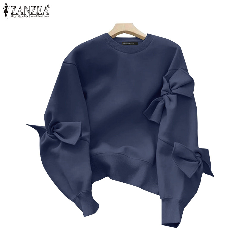 ZANZEA ซานเซีย ผู้หญิงเกาหลีลําลองคอกลมแขนยาวผิดปกติบิดหลวมเสื้อเสื้อสวมหัว