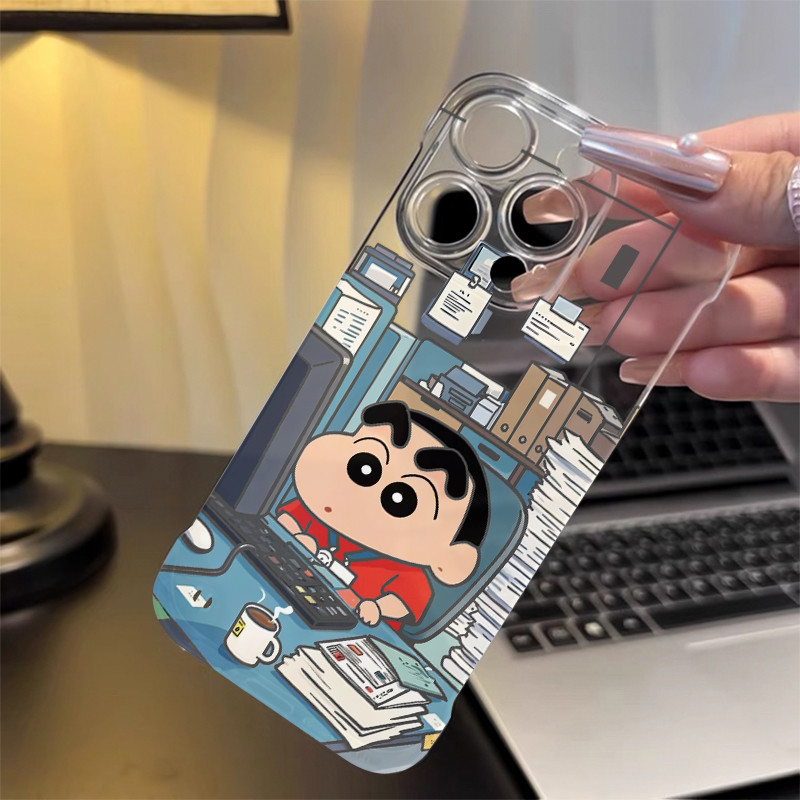 COD เคสโทรศัพท์ไร้กรอบโปร่งใสแบบแข็ง ใช้ได้ Iphone 11 13 12 14 15 16 Pro MAX 14 15 Plus งาน Crayon Shin-chan เปลือกใส