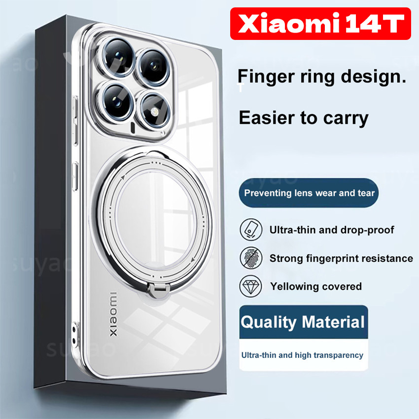 สําหรับxiaomi 14T Pro 14TPro Mi 13T 12T 11T 13 14 T Mi13T 2024 โทรศัพท์กรณีแหวนแม่เหล็กXiaomi14T Xiaomi13T Mi14Tผู้ถือนุ่มกันกระแทกClear NFCวงเล็บชุบปลอก