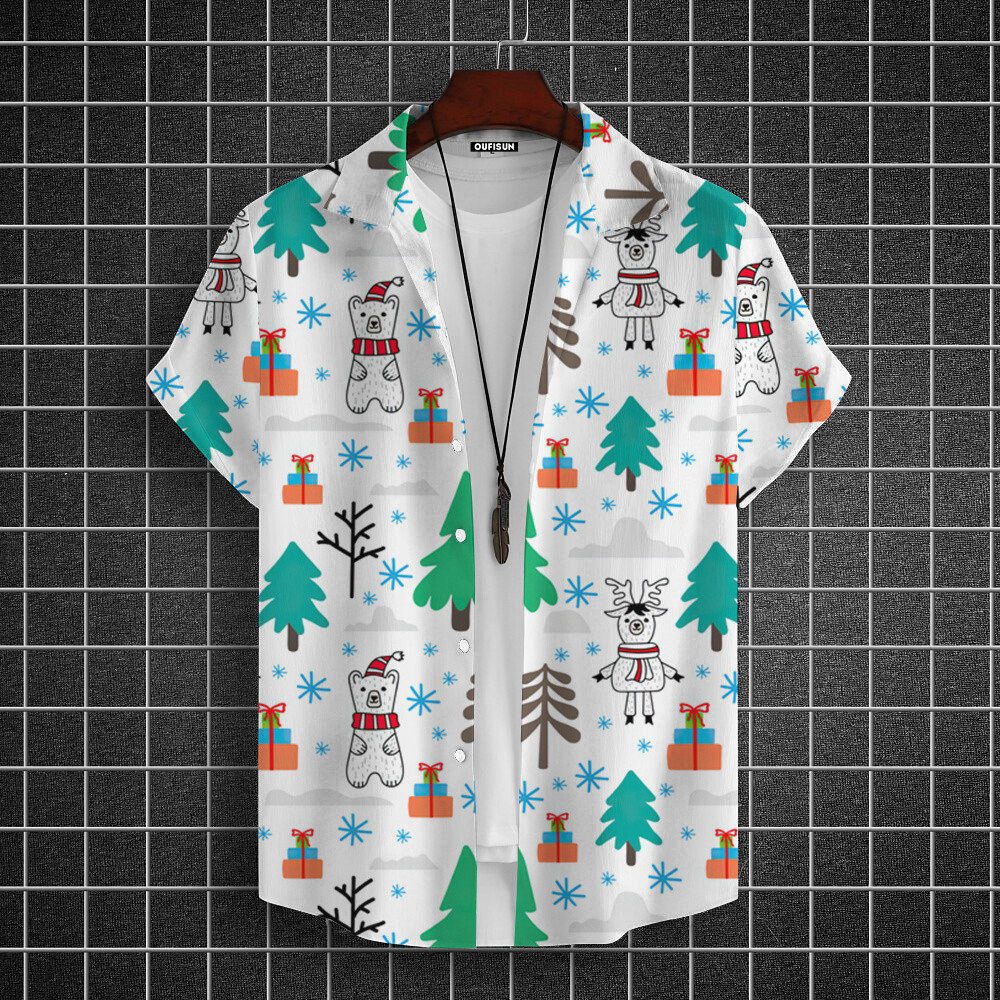 2024 ใหม่ Christmas Party คู่ขนาดใหญ่เสื้อแขนสั้นลําลองหลวมคริสต์มาสเสื้อแขนสั้นเสื้อยืด Top