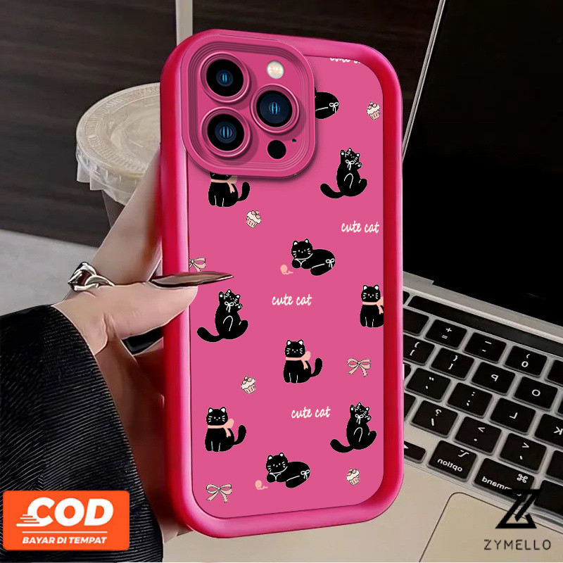 Case สำหรับ Samsung A35 A55 A05 A15 A12 A54 A03 A04 A13 A14 A53 A24 A32 A34 s23fe A23 A73 s21fe s23ultra bowknot ลูกแมวสีดำกันกระแทก TPU เคสโทรศัพท์