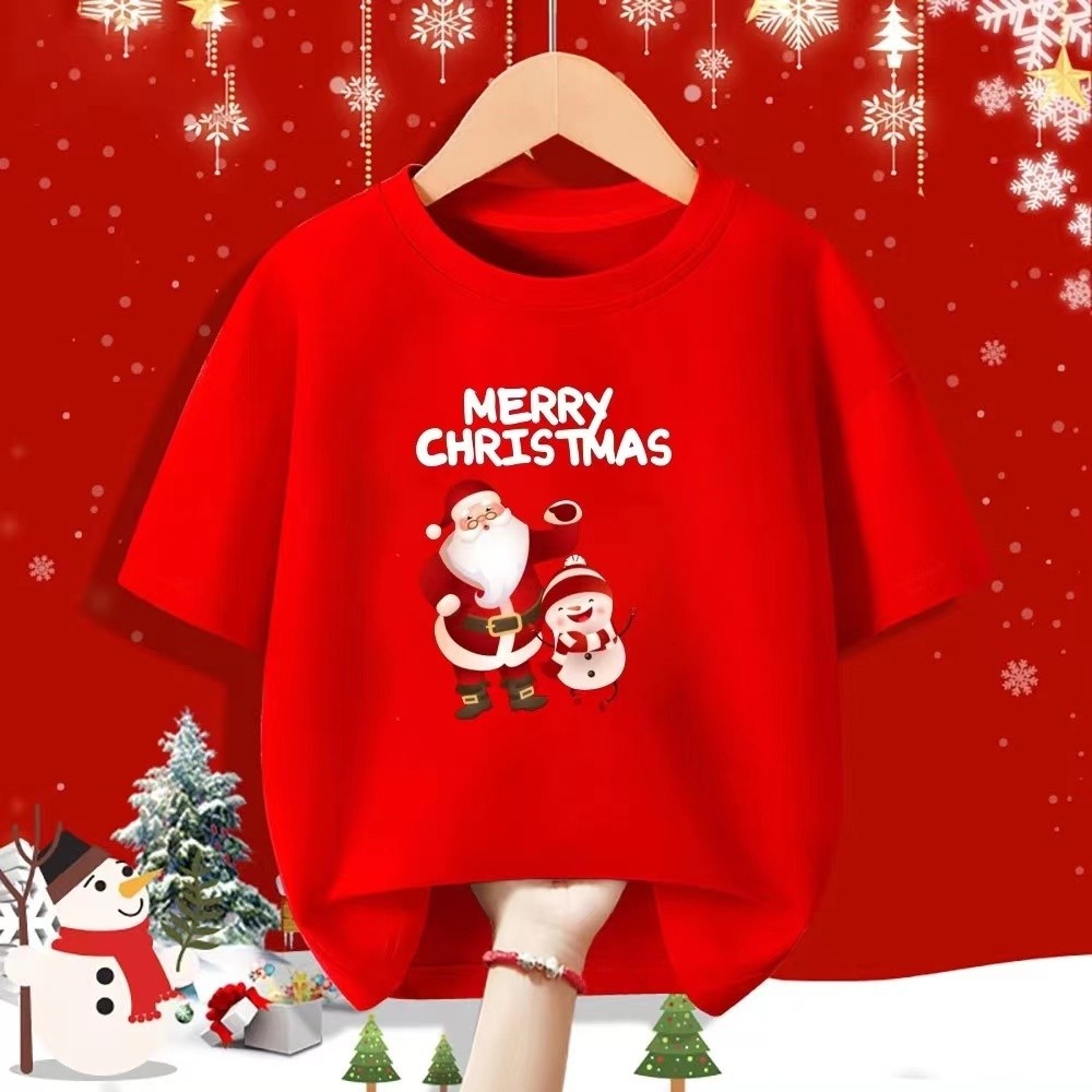 COD (จัดส่งในกรุงเทพฯ) MAO Shop เสื้อยืดคอกลม สีแดง น่ารัก คริสต์มาส เสื้อแขนสั้นผู้หญิง#56141