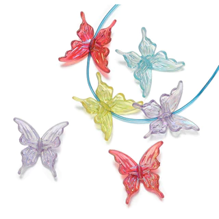 ลูกปัดผีเสื้ออะคริลิคแฟชั่น 10ชิ้น 25x25มม สีAB สำหรับ DIY สร้อยข้อมือ-สร้อยคอ
