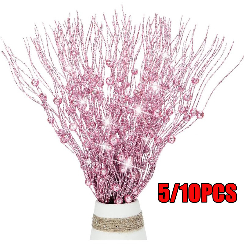 5/10pcs ประดิษฐ์ Glitter Berry Stems ตกแต่งคริสต์มาส Xmas Tree เครื่องประดับหน้าแรกตกแต่งคริสต์มาสสําหรับ Home 2025
