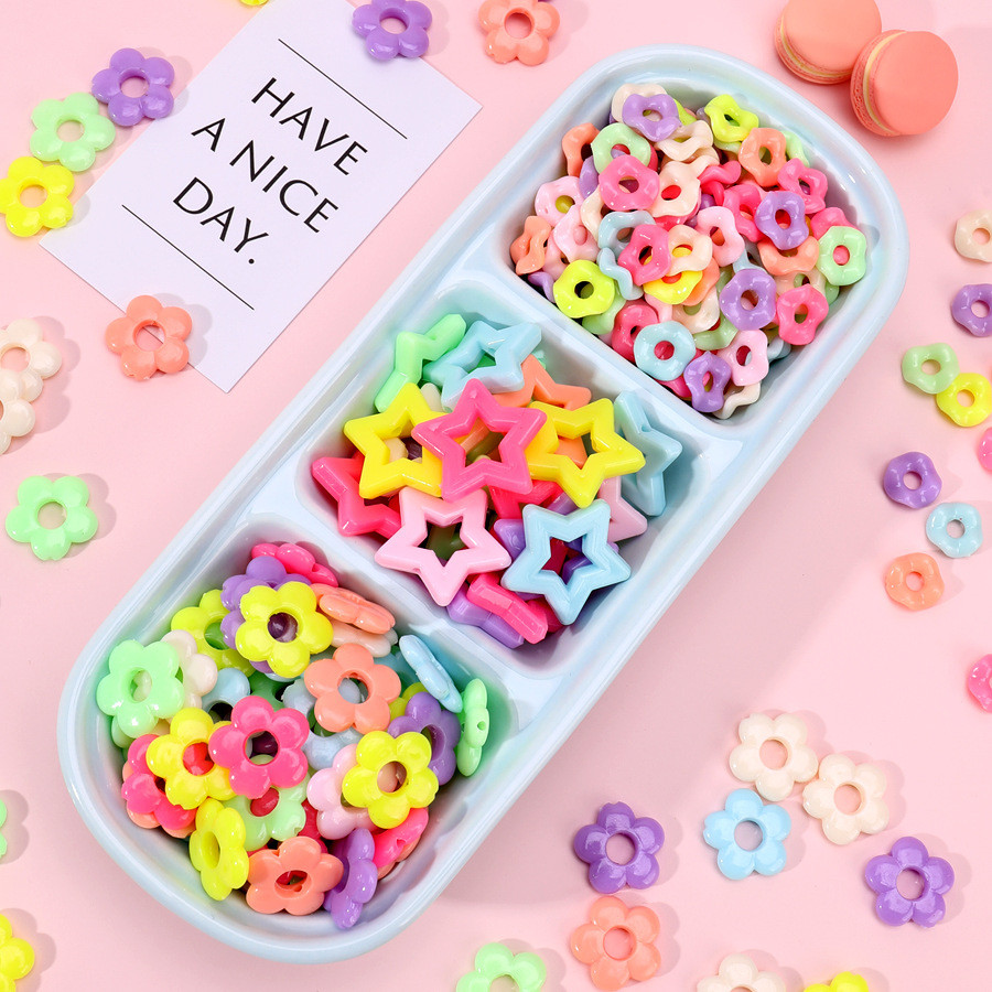 10ชิ้นที่มีสีสันกลวงออกหลวมลูกปัดดอกไม้ปลาดาวอะคริลิสําหรับอุปกรณ์ ทําเอง อุปกรณ์เครื่องประดับวัสดุ
