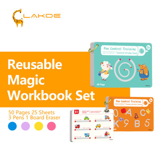LAKOEOFFICIALMALL 48 Page Buku Ajaib Anak Reusable Magical Tracing Workbook Buku Activity Set Mainan Edukasi Menggambar Latihan