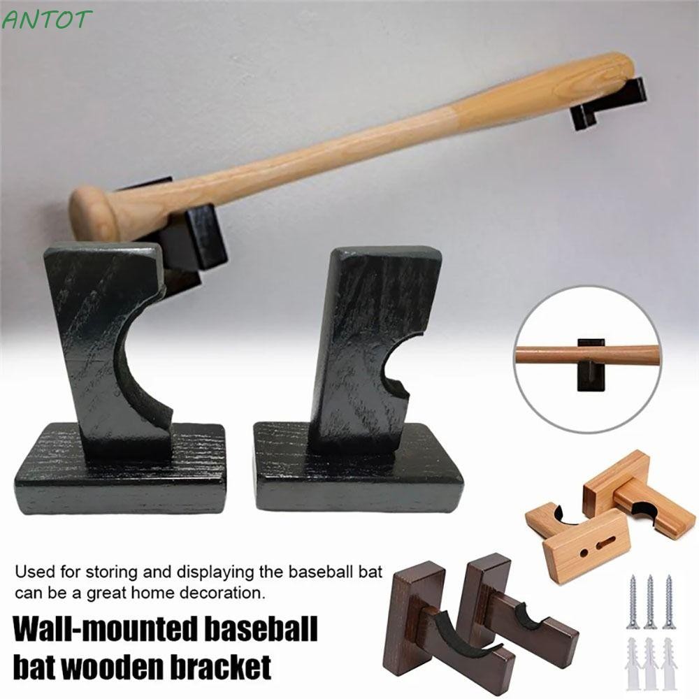 Antot 2 ชิ้นผู้ถือไม้เบสบอล,จอแสดงผล Rack Bracket Softball Bat Hockey Stick Stand, ไม้แบบพกพาพร้อมสกรู Wall Mount Hanger
