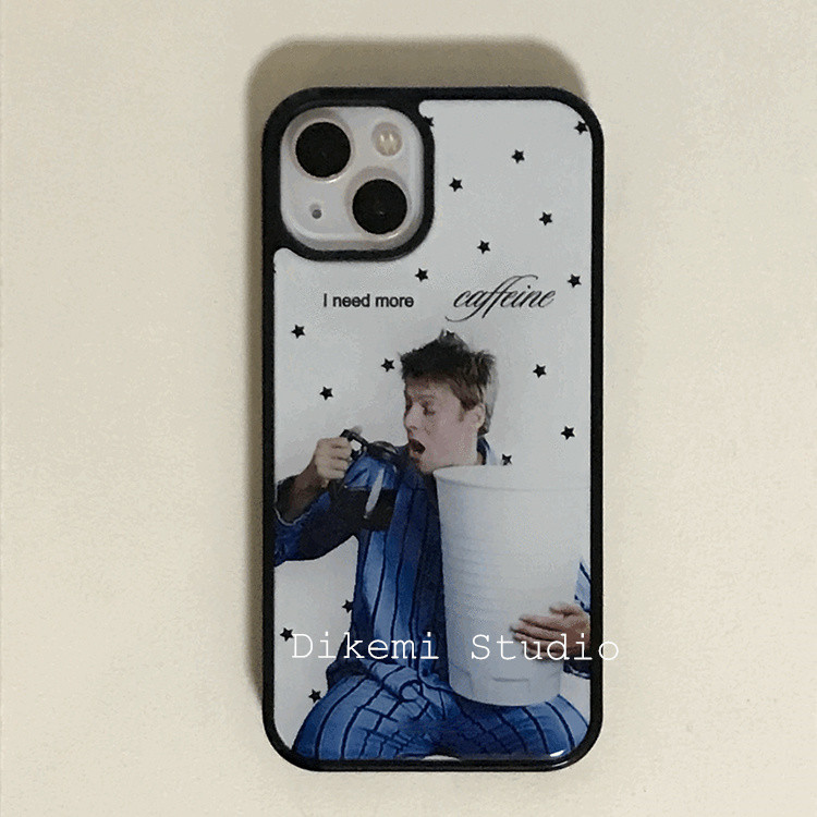เกาหลี ins ภาพประกอบที่แปลกประหลาดบุคลิกภาพที่ฉันต้องการถ้วยเคสขอบนุ่มสีดํากาแฟสําหรับ iphone16promax/15pro/13/12/11/14pro เคสโทรศัพท์