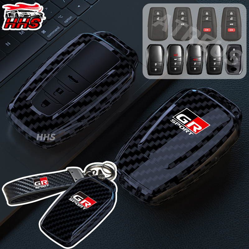Toyota GR คาร์บอนไฟเบอร์ เคสกุญแจรถยนต์ เคสกุญแจรีโมทรถยนต์ Car Key Case Protector ตัวป้องกันกุญแจ สําหรับ Toyota Prius Fortuner Corolla Cross CHR Camry Wish Vios Veloz Estima Sienta Yaris Ativ Altis Hilux Revo bZ4X Hiace