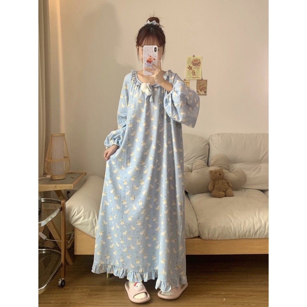 ชุดนอนแขนยาวชุดนอน Homewear น่ารักการ์ตูนสุภาพสตรี Nightdress