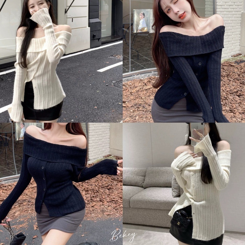 (พร้อมส่งจากกรุงเทพ )สื้อสเวตเตอร์ไหล่เดียวแขนยาว เสื้อสเวตเตอร์ผ้าถักอ่อนโยนสำหรับผู้หญิงในฤดูใบไม้ร่วง Z062