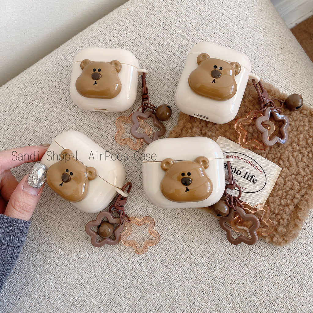หมีสีน้ําตาลน่ารัก AirPods 4 กรณี AirPods สําหรับ AirPods 1/2/3/Pro Pro2 กรณี AirPods 3 กรณี TPU นุ่ม Apple ชุดหูฟังบลูทูธไร้สาย Anti drop AirPods 2Gen กรณี
