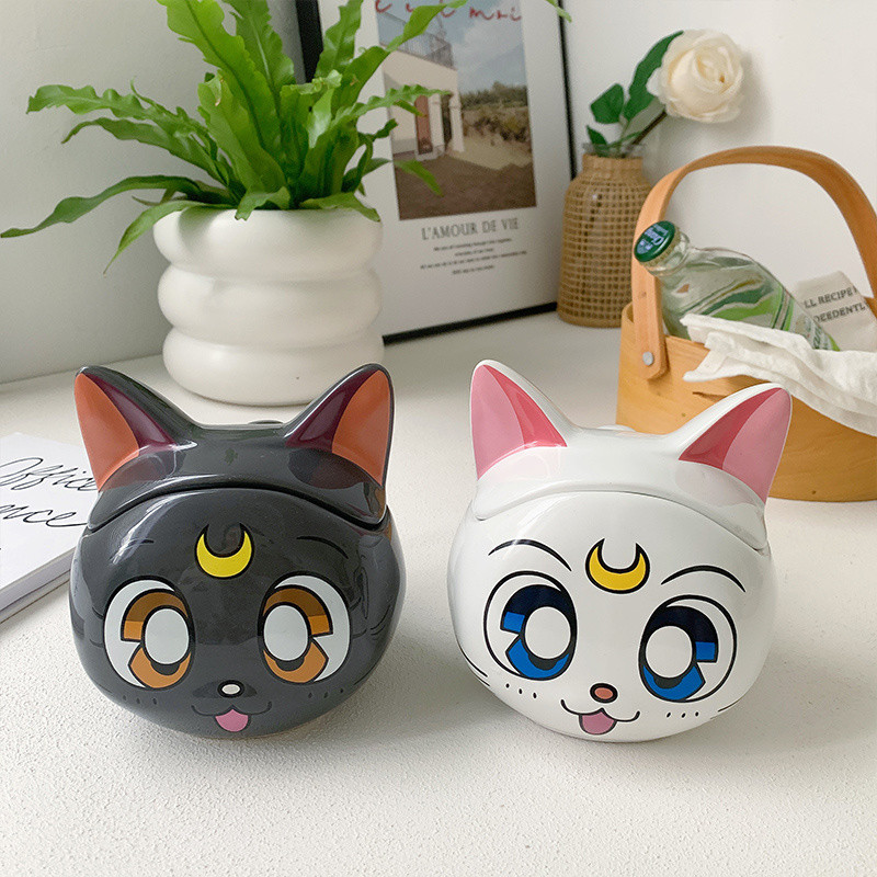 แก้วเซรามิคพร้อมฝาปิด ถ้วยน้ํา เซเลอร์มูน สินค้า Luna Cat การ์ตูนถ้วยน้ําสาวของขวัญสาวหัวใจ