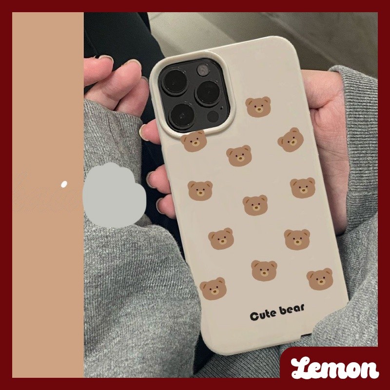 [Lemon] เคสโทรศัพท์มือถือ ซิลิโคนนุ่ม แวววาว ลายหัวหมีน่ารัก สีกากี สําหรับ iPhone 14 14pro 14plus 14promax 7 8 7plus 8plus 11 12 X XS XR XSMAX 11pro 12pro 11promax 12promax 13 13pro 13promax