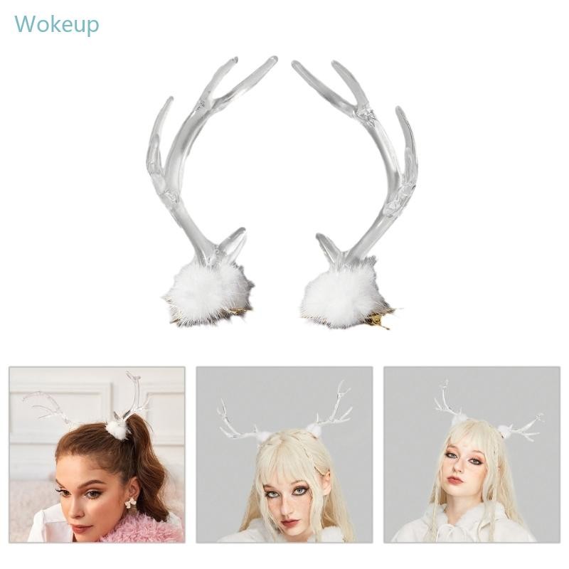 Wake 2 ชิ้นกิ๊บติดผมน่ารักใสคริสต์มาสเขากวางผม Barrettes Bangs กิ๊บติดผม