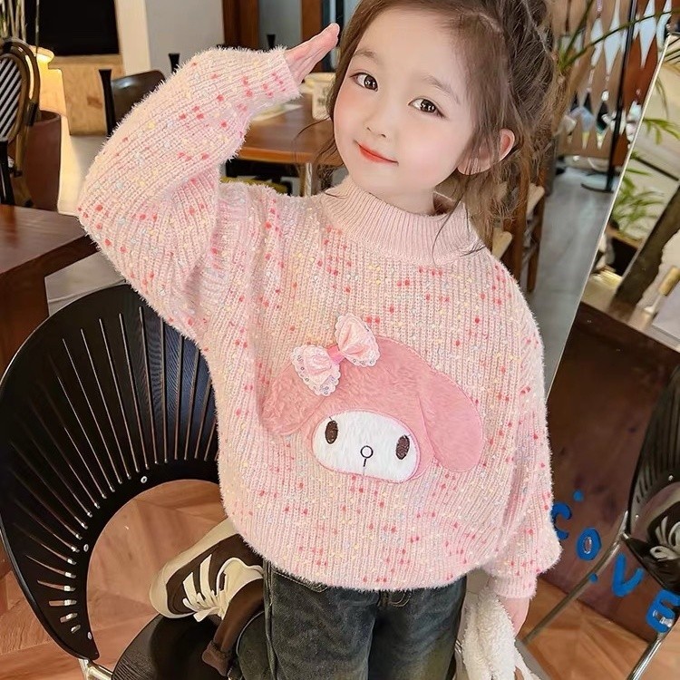 เสื้อสเวตเตอร์ Kulomi สำหรับเด็กผู้หญิงฤดูใบไม้ร่วงและฤดูหนาวแบบใหม่สไตล์ตะวันตกสำหรับเด็กฤดูหนาวบุขนกำมะหยี่หนาขึ้นไม่สามารถถักเสื้อตัวใน