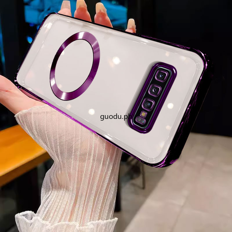 ปลอก samsung s10 PLUS samsung s10 PRO samsung s10 เคสโทรศัพท์ Soft gold edge กันชนโปร่งใสพร้อมแหวนดูดแม่เหล็กโช้คอัพป้องกัน