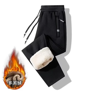 MANSTR M-5XL ฤดูหนาวซับขนสัตว์หนากางเกงกลางแจ้ง หลวมสบายๆความร้อน Sweatpants กางเกงสีดําสีเทา กางเกงสแลค
