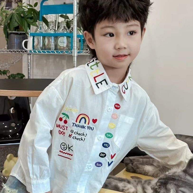 ฤดูใบไม้ผลิฤดูใบไม้ร่วงสไตล์ใหม่ชายหญิงเด็กเฉพาะเสื้อแขนยาว โดปามีน สายรุ้งพิมพ์ จุดต่ําสุด เสื้อแจ็คเก็ตสีขาวอินเทรนด์