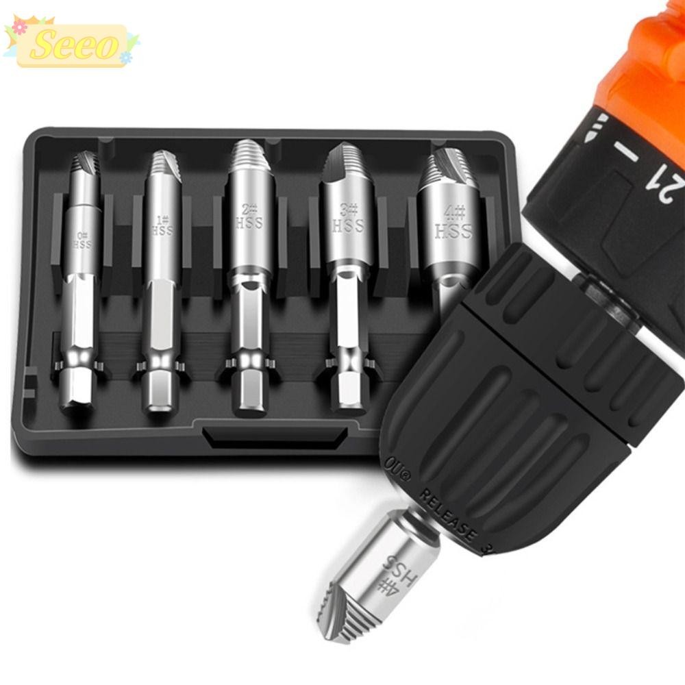 Seeo 5 ชิ้นเสียหาย Ended Screw Remover, เจาะบิตชุดได้อย่างง่ายดาย Take Out Damaged Screw Extractor, รื้อถอนเครื่องมือ Professional ทนทานหักสกรู Remover