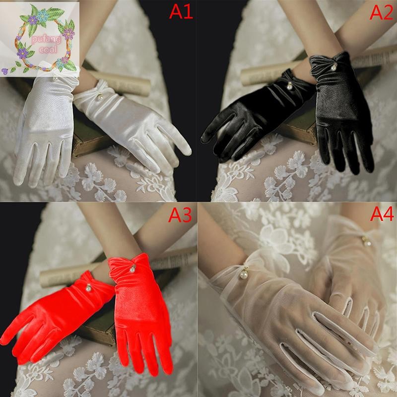 Pucool ผู้หญิงงานแต่งงานเจ้าสาวถุงมือสั้น Sa Full Finger ข้อมือความยาวถุงมือปาร์ตี้ TH