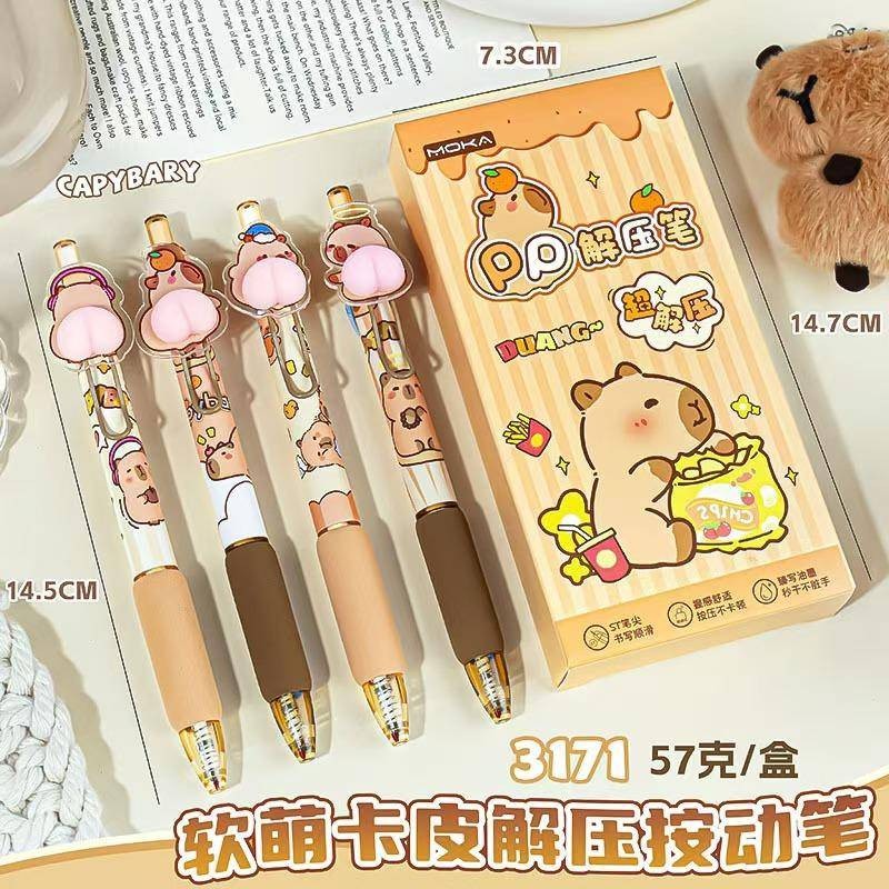 4 ชิ้น/เซ็ต Kawaii Capybara การ์ตูน Butt ปากกาเจล 0.5 มม.น่ารักปากกาลูกลื่นเครื่องเขียนเกาหลีกดปากกาของเล่นเด็กโรงเรียนอุปกรณ์สํานักงานของขวัญวันเด็ก
