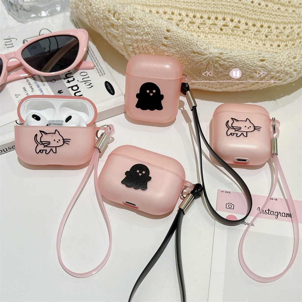 Candy Color Ghost Cat Soft TPU Casing FOR AIRPODS 4 PRO 1/2/3 Protective Case Only Shell Protection Cover Accessories