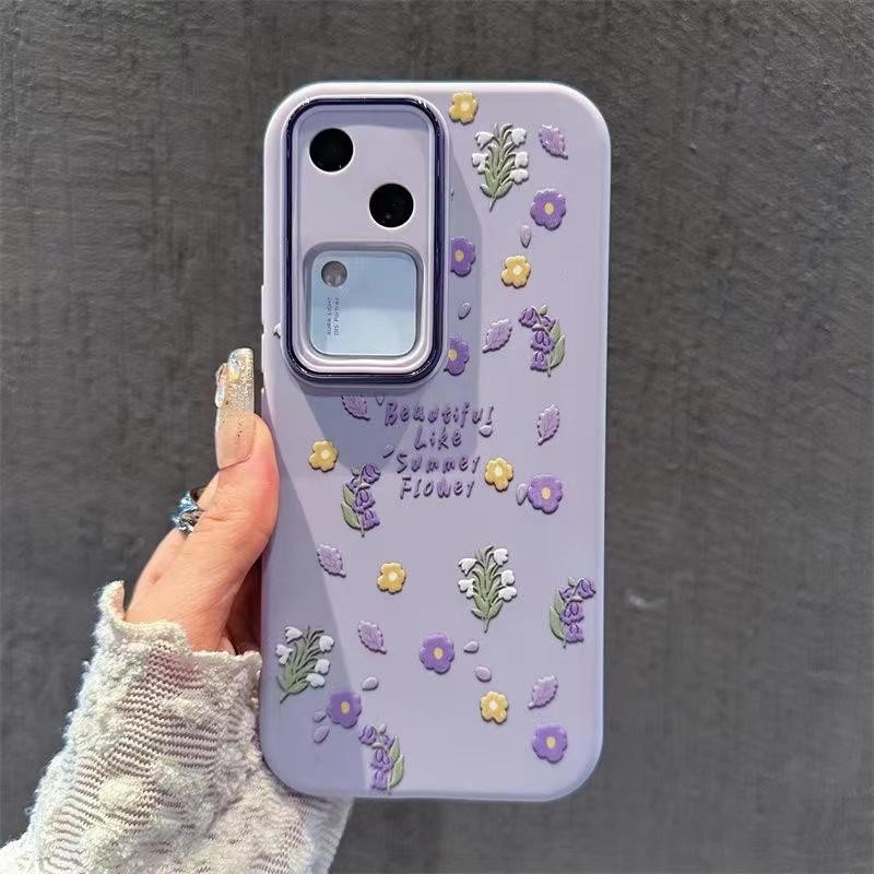 Vivo V30 V40 5G กรณี V40Pro V30Pro V29 V27 V23 5G กรณีน่ารักผีเสื้อดอกไม้เล็กๆกันกระแทกพร้อมตัวป้องกันกล้องกรอบเลนส์ชุบเงิน ins
