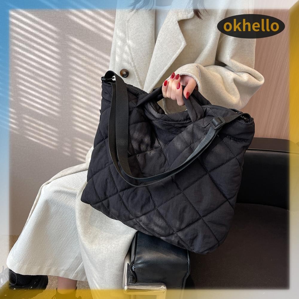 [Okhello.th] กระเป๋าสะพายข้าง Quilted Cotton Large Capacity Women Shoulder Messenger Handbags
