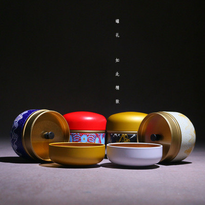 แบบใหม่รอบสากลโลหะมินิขนาดเล็กปิดผนึกชาดำชาดำเดินทางกระป๋องชาเหล็กวิม้าสไตล์จีน