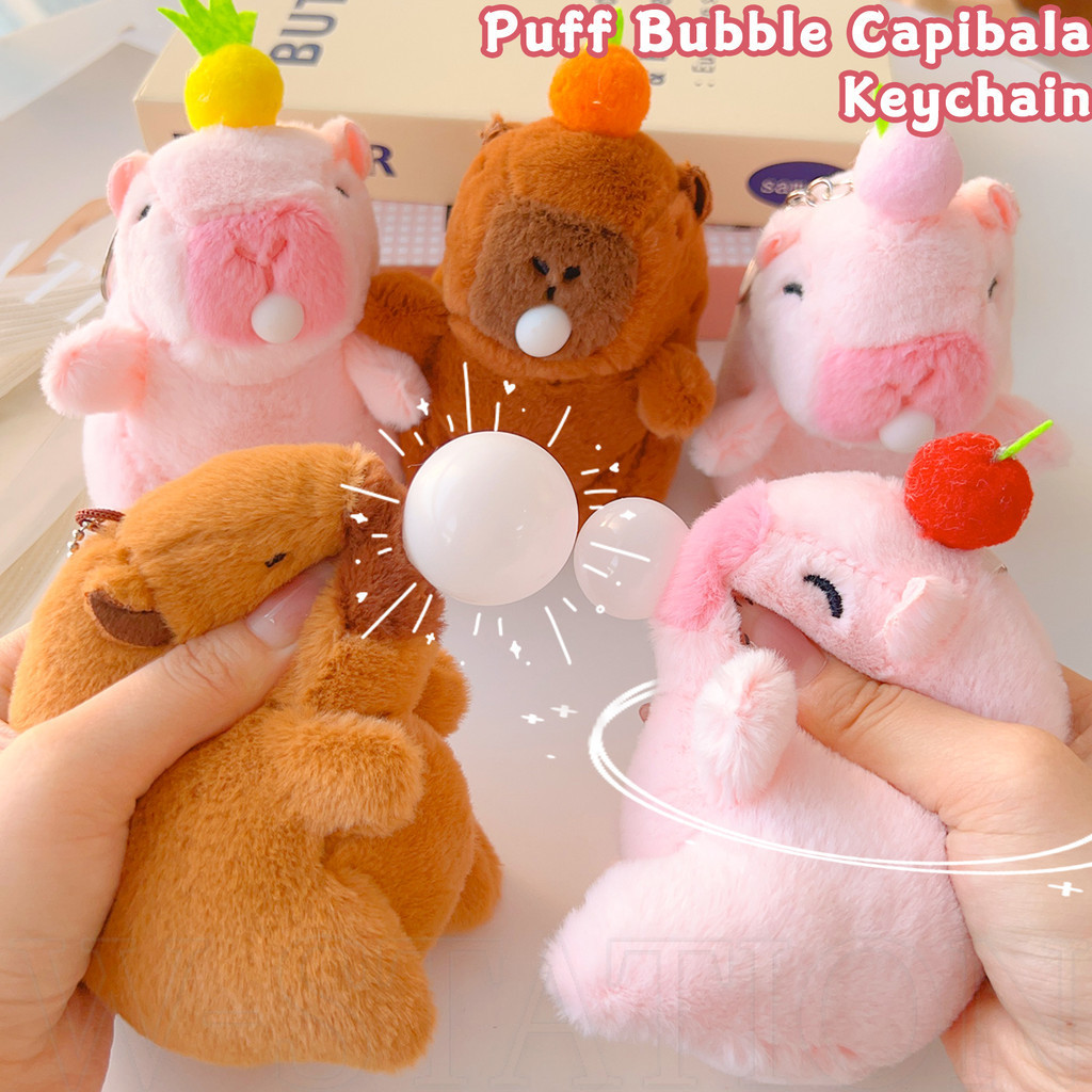 จี้ตุ๊กตาตุ๊กตา คาปิบาลา น่ารัก-แขวนเสน่ห์สําหรับกุญแจ, กระเป๋า-ถ่มน้ําลายฟอง คาปิบาระ ของเล่นตุ๊กตาพวงกุญแจ-ขนาดใหญ่, ตลก, แหวนกุญแจการ์ตูน-เครื่องประดับกระเป๋านักเรียนนัก