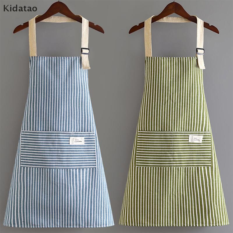 Kidatao ผ้ากันเปื้อนแขนกุด Breathable แขวนคอผ้ากันเปื้อนร้านอาหารพิเศษผ้าฝ้ายผ้าลินินทําความสะอาดบ้านผ้ากันเปื้อนครัวแถบแนวตั้งใหม่