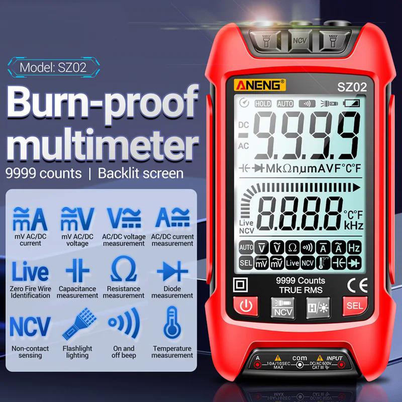 SZ01 SZ02 Auto Range Digital Multimeter 9999 Counts TRMS AC DC Voltmeter Amp NCV Resistance Capacita