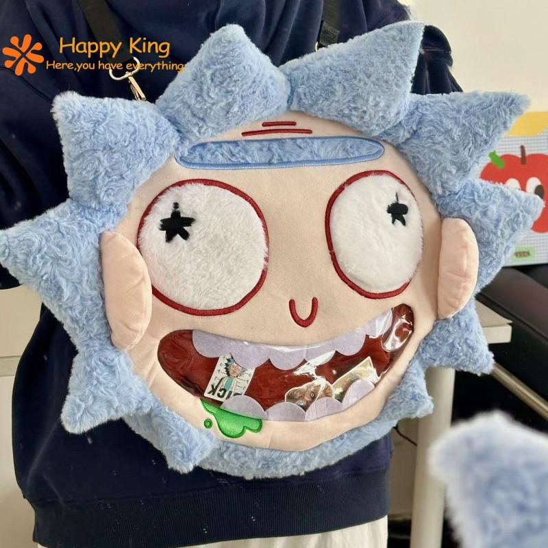 Rick and Morty กระเป๋าปวดสองมิติสนุกและตลกหัวเม่นตุ๊กตากระเป๋าเป้สะพายหลังสาวน่ารักของขวัญเพื่อน