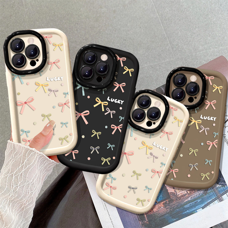 เคสโทรศัพท์ลายโบว์ที่ทันสมัยและสีสันเข้ากันได้สําหรับ IPhone 15 14 13 12 11 16Pro MAX 7 8 Plus X XR XS MAX SE2020 15plus ขั้นสูงรวมทุกอย่างเปลือกนุ่ม