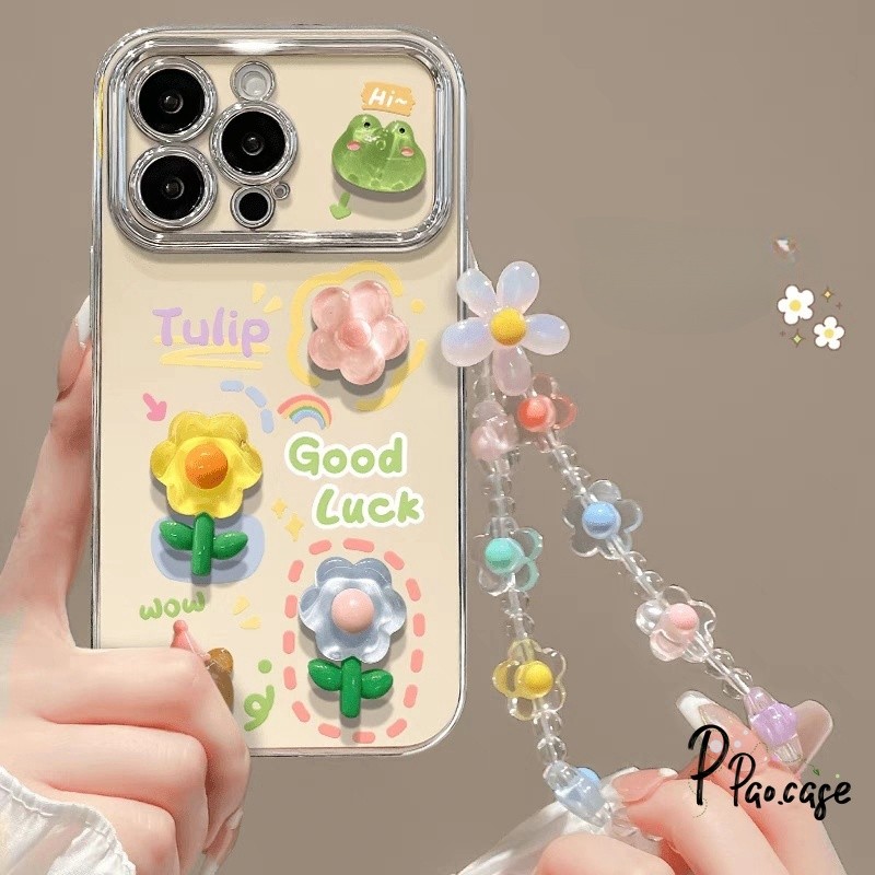 ดอกไม้น่ารักสร้อยข้อมือเข้ากันได้เคสไอโฟน 11 16 13 15 12 14 Pro Max 15 7 8 16 Plus X XR XS Max การ์ตูนหมีกระต่ายดาวเคส