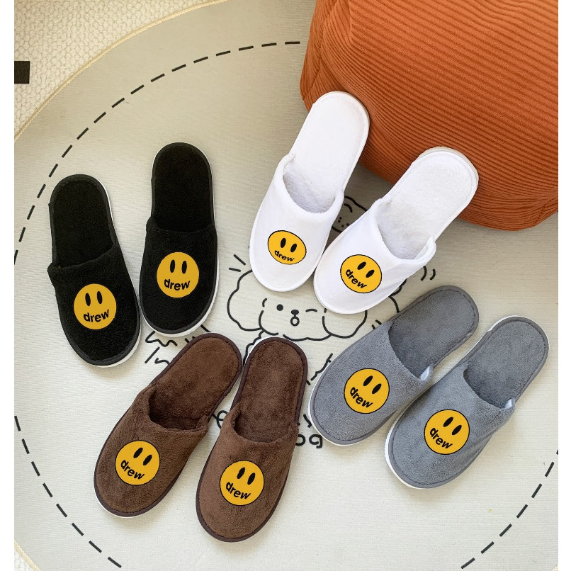 คุณภาพสูงพร้อมสต็อก!การ์ตูนน่ารัก Drew Smiley Face Coral Fleece สบายกันลื่นในร่ม Slipp