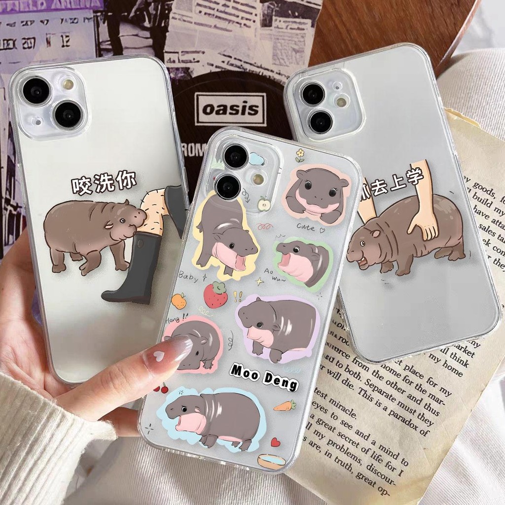 ปลอกสําหรับ RENO 11 Pro 8 6 5 7Z 8Z 2F 2Z 8T 4G 5G Realme 8 9 Pro Plus น่ารัก Moo Deng ร้อนนุ่มการ์ตูนแฟชั่นโปร่งใสเคสโทรศัพท์