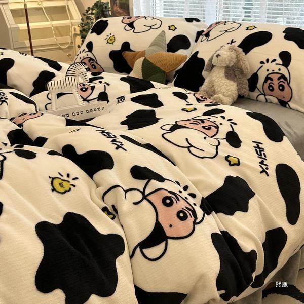 ที่นอน 3 5 ฟุต ผ้าปูที่นอน6ฟุต ดินสอสีฤดูหนาว Xiaoxin นมกํามะหยี่สี่ชิ้นชุดหนาปะการังกํามะหยี่ปกผ้าปูที่นอนผ้าปูที่นอนผ้าสักหลาดขนแกะสองด้านชุดสามชิ้น